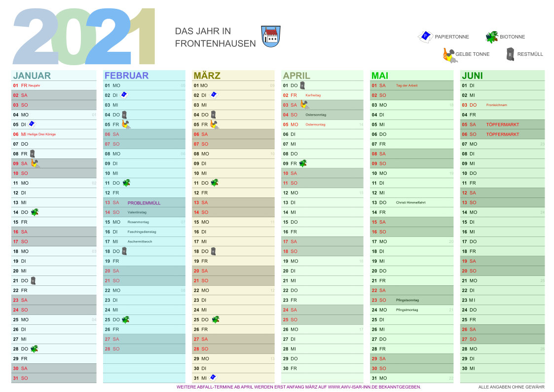 Kalender Frontenhausen 2021